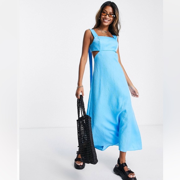 Electric Blue Contrast Strap Cut Out Midi Dress Sz 4 New